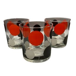 Vintage MCM Morgan Barware Red/Black Polka Dot Rocks Lowball Cocktail Gl…